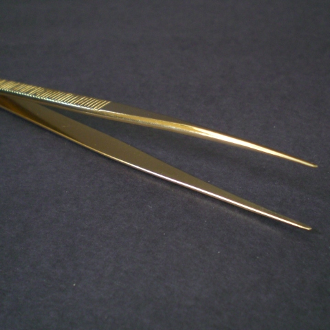 Showgard 908G Tongs, Sharp Point Tip, Professional Length, Gold Plated